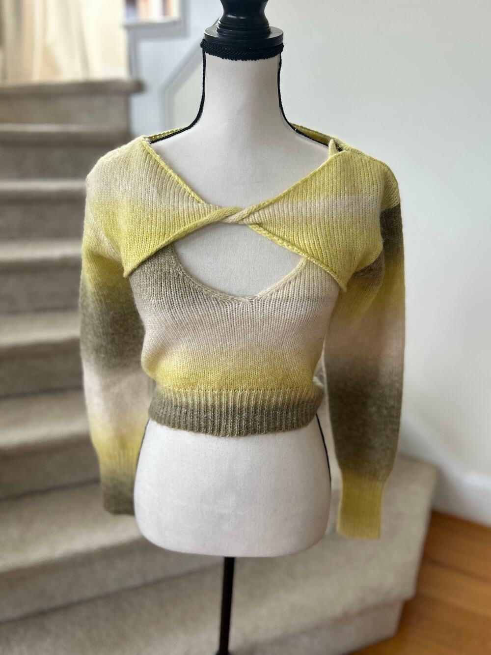 Beige Botany Crop Shrug & Cami Set Yellow Green Ombre Beach Vacation Resort